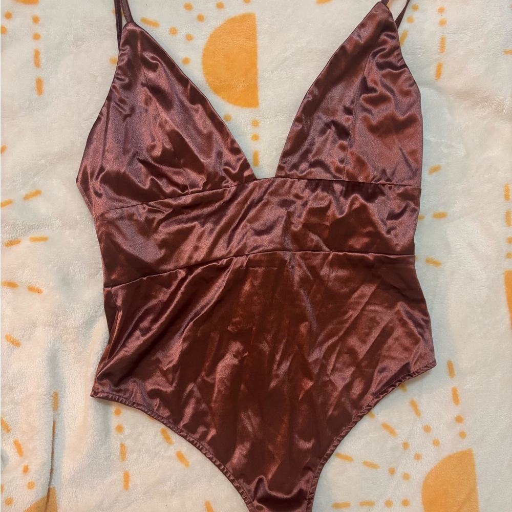 Sleek Brown Satin Bodysuit